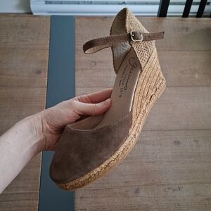 Gaimo Women's Taupe Suede & Jute Wedge Espadrilles (EU 40/US 9)